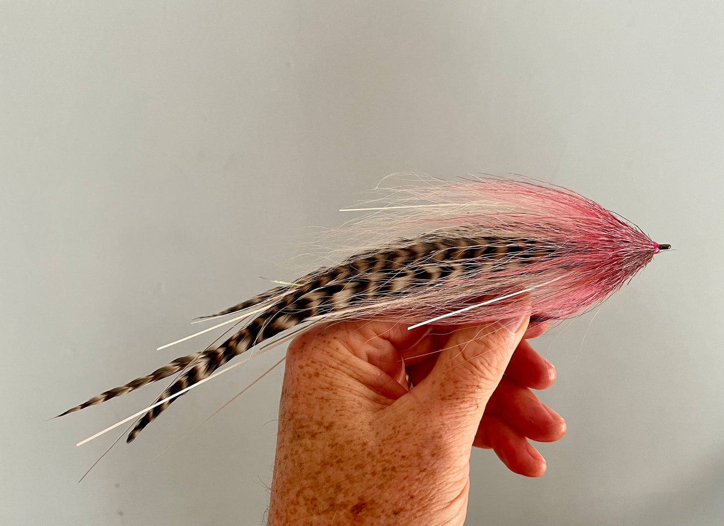 Reverse Bulkhead Hollow Fly - Grizzly body with rose head